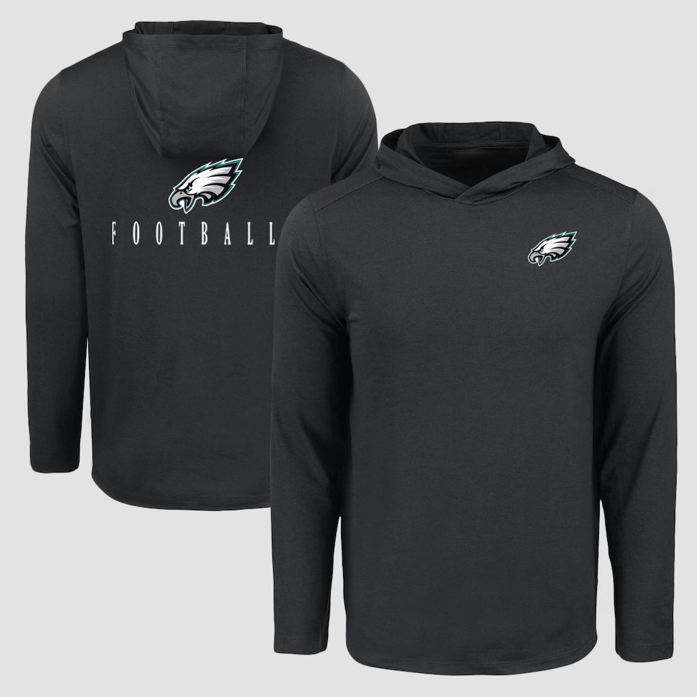 Men 2026 NFL Philadelphia Eagles Hooded long sleeved T-shirt black 05